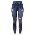 thumbnail image 3 of SNOWSONG Clearance! Leggings for Women, Leggings for Women Tummy Control Women's Yoga Faux Jeans High Waist Slimming Hip Lifting Pants, Leggings with Pockets for Women, Ripped Jeans Womens Dark Blue L, 3 of 8