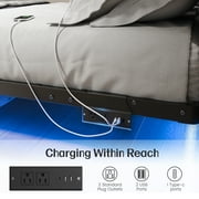 Kbun Queen Floating Bed Frame with Smart LED Lights and Charging Station, Heavy Duty Metal Platform Bed Frame, Noise-Free, Under-Bed Storage, No Box Spring Needed