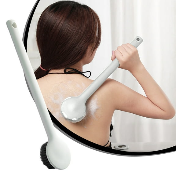 TOPRenddon Back Scrub Brush for Shower,Stiff Boar Bristles Bamboo Curved Long Handle Antiskid Body Bath Brush for Back Use Wet or Dry,Deep Cleanse Large Surface Back Scrubber