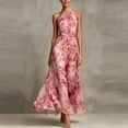 thumbnail image 4 of XIAONU Women's Ruched Waist Halter Maxi Dress Floral Print Spring Bridal Party Gown, 4 of 5