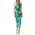 thumbnail image 2 of Women's Bodycon Midi Dress Sleeveless Floral Print Halter Neck Slim Fit Summer Party Club Dresses Elegant Night Out, 2 of 4