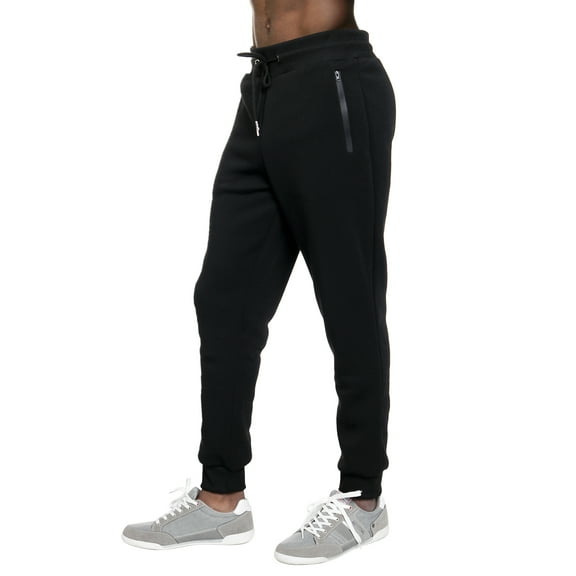 Men's Fleece Lined Slim Fit Casual Tech Jogger Sweatpants W Zipper Pockets BLACK M