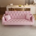 thumbnail image 6 of Aukfa Velvet Futon Convertible Sofa Bed, Upholstered Arm Couch for Home Office, 2 Pillows, Pink, 6 of 13