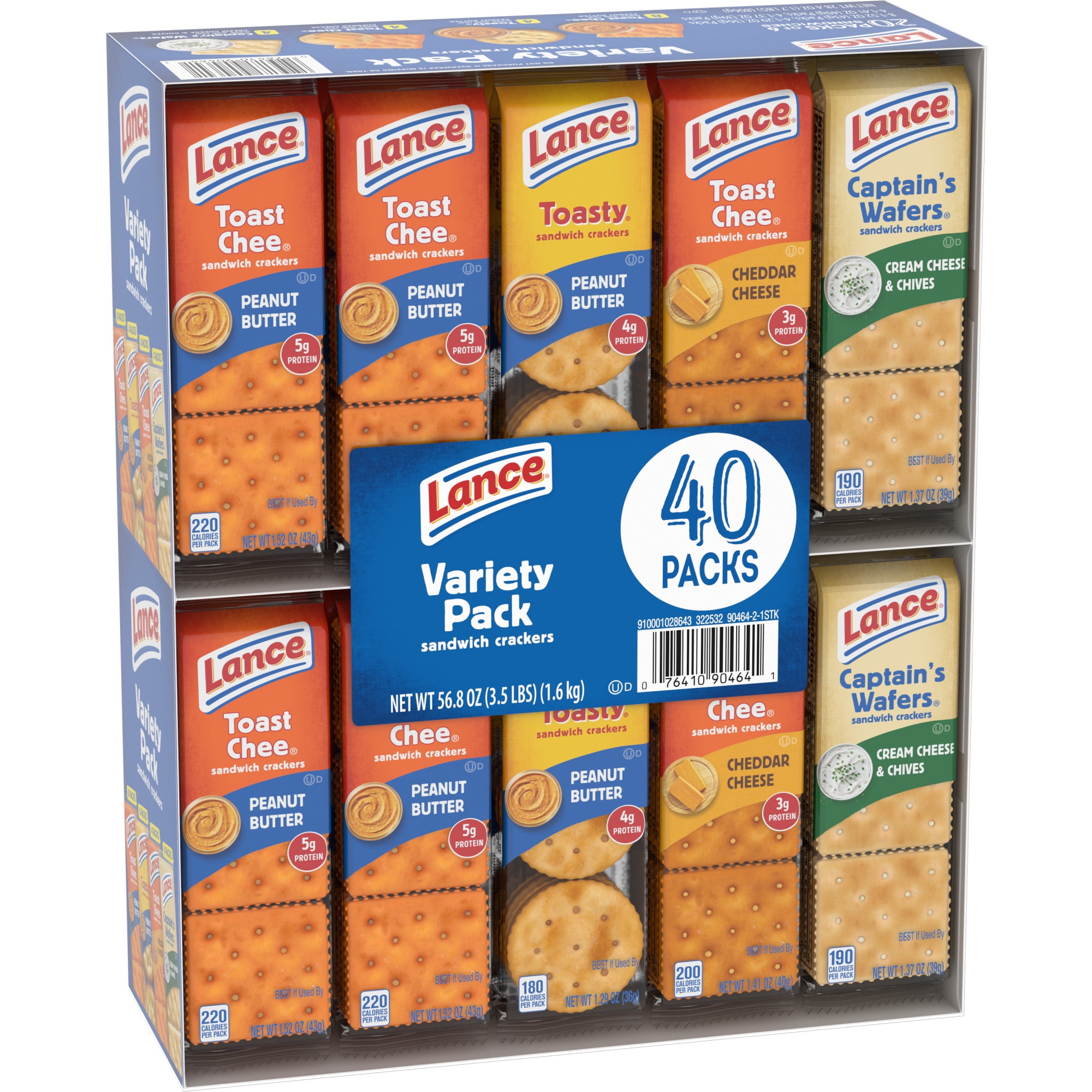 Lance Sandwich Crackers, Variety Pack, 4 Flavors, 40 Individually Wrapped Packs, 6 Sandwiches Each