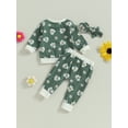 thumbnail image 3 of Infant Baby Girls Fall Clothes Flower Print Long Sleeve Crewneck Tops Pants Bow Headband Set, 3 of 7