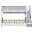 thumbnail image 6 of Twin over Full Bunk Bed with Striped-Design Staircase, Kids Teens Wooden Storage Bed Frame with Side Shelves, 6 of 11