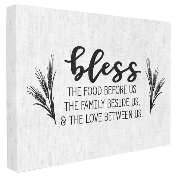 The Stupell Home Decor Collection Bless The Food and Family with Wheat Subtle Birch Typography Stretched Canvas Wall Art, 16 x 1.5 x 20