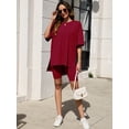 thumbnail image 2 of Chiclily Women's 2 Piece Outfit Sets Burgundy Oversized Short Sleeve T-Shirt and Biker Shorts Tracksuit Summer Lounge Sets, Size L, 2 of 8
