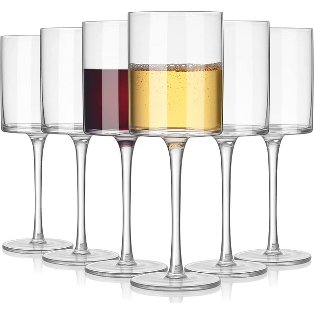 SWAVOKA Verres à Vin Carrés Ensemble de 6, Grands Verres à Vin Rouges et Blancs 16 Onces Longue Tige Forme Moderne Verres à Vin, Cadeau Unique pour Femmes Hommes Anniversaire de Mariage Transparent