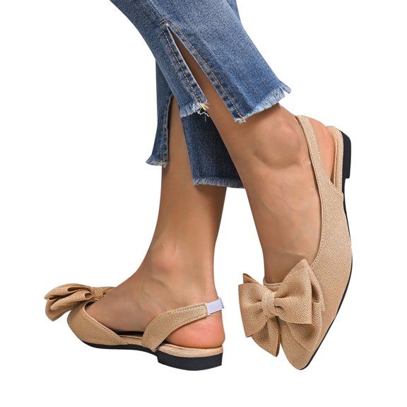 Purcolt Ballet Flats for Women Elegant Bow Pointed Toe Adjustable Strap Flats Comfortable Dressy Slip On Dress Shoes for Work Party Club