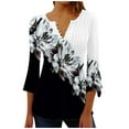 thumbnail image 2 of Gray Tshirts for Women Summer Tops for Women 2025 Trendy Boho Floral Print Tunic Shirts 7 Sleeve V Neck Tshirt Casual Loose Blouse Going Out Tops for Women, 2 of 5