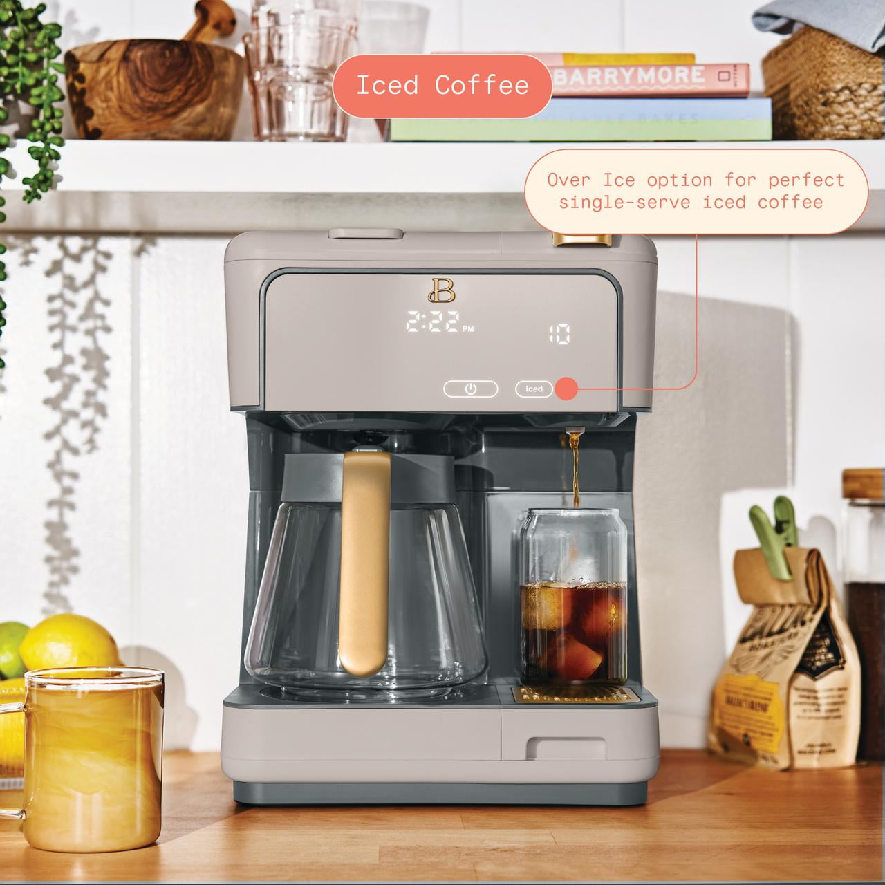 Beautiful Multi-Brew 12-Cup Programmable Drip & Single-Serve Coffee Maker, Porcini Taupe by Drew Barrymore