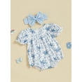 thumbnail image 5 of BemeyourBBs Baby Girl Bow Print Romper Ruffle Sleeve Bodysuit with Bow Headband, 5 of 9