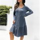 thumbnail image 4 of Vestido de botón de manga larga sexy de color sólido suelto con cuello redondo de mujer casual de moda Fridja NMB3025, 4 of 6