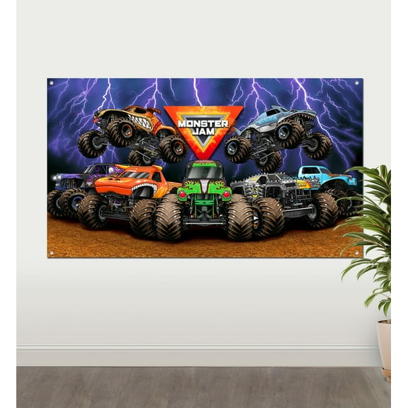 Prime Party Monster Jam Wall Decal, 5ft x 3ft Fabric Party Decor – Durable Banner