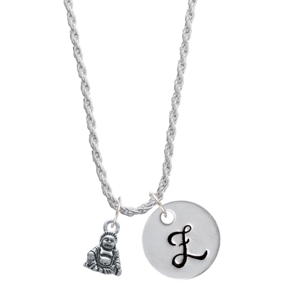 Delight Jewelry Silvertone Mini Buddha Silvertone Script Initial Disc - Z - Charm Necklace, 20"+3"