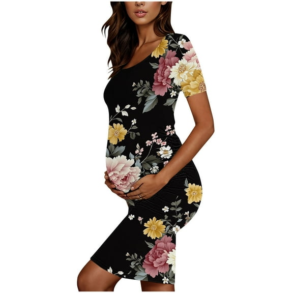 Jacenvly New Dresses for Pregnant Women'S Maternity Nursing Dress for Breastfeeding Print Short Sleeve Pregnancy Dresses Pregnant Clothes Woman Multicolor M
