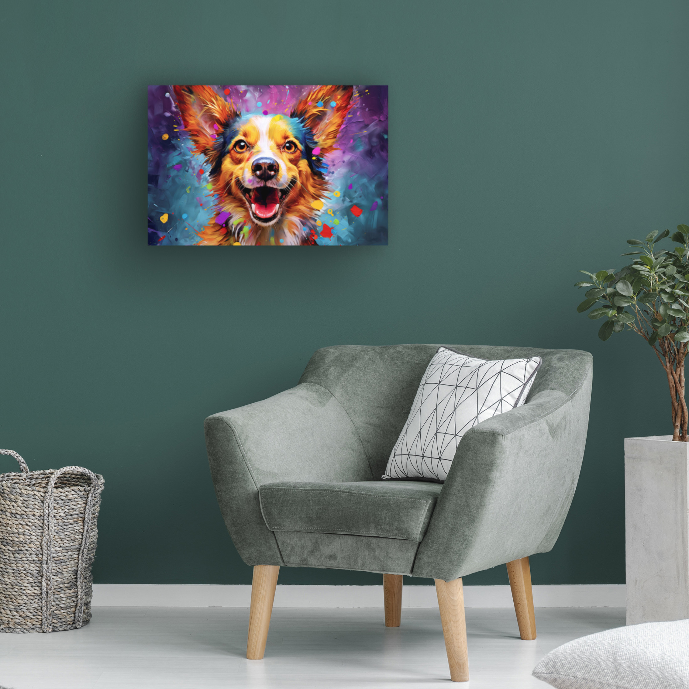 Canvas Wall Art - Ray Heere 'Happy Dog 4' Wall Art for Living Room, Bedroom, or Office Décor by Trademark Fine Art - 32 x 22 Inches