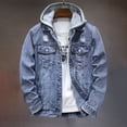thumbnail image 2 of Men's Denim Jackets Detachable Hood Drawstring Button Down Casual Ripped Soft Stretch Jean Jacket, 2 of 8