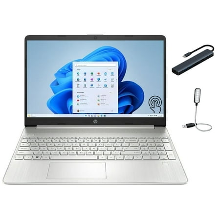 HP 15.6" FHD Touch Laptop, AMD Ryzen 7 5700U, 20GB RAM, 512GB PCIe NVMe M.2 SSD, Wi-Fi 5, Bluetooth 5, Fingerprint Reader, Windows 11 Home, Silver, 12-Month Office 365 Included + Mazepoly Accessories