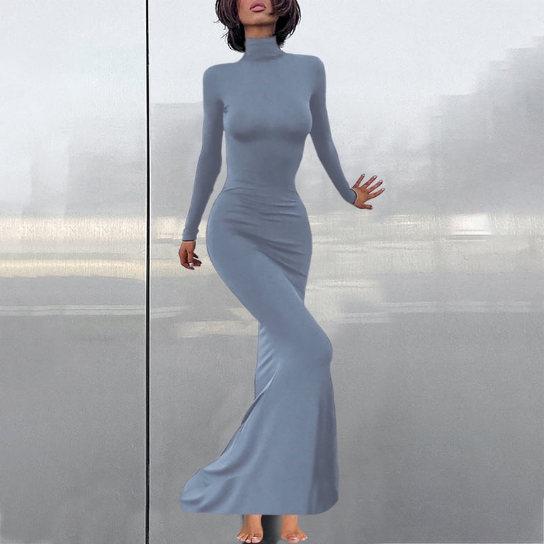 knee length dresses for ladies Mandee Turtleneck Maxi Dress (Charcoal) main image 0