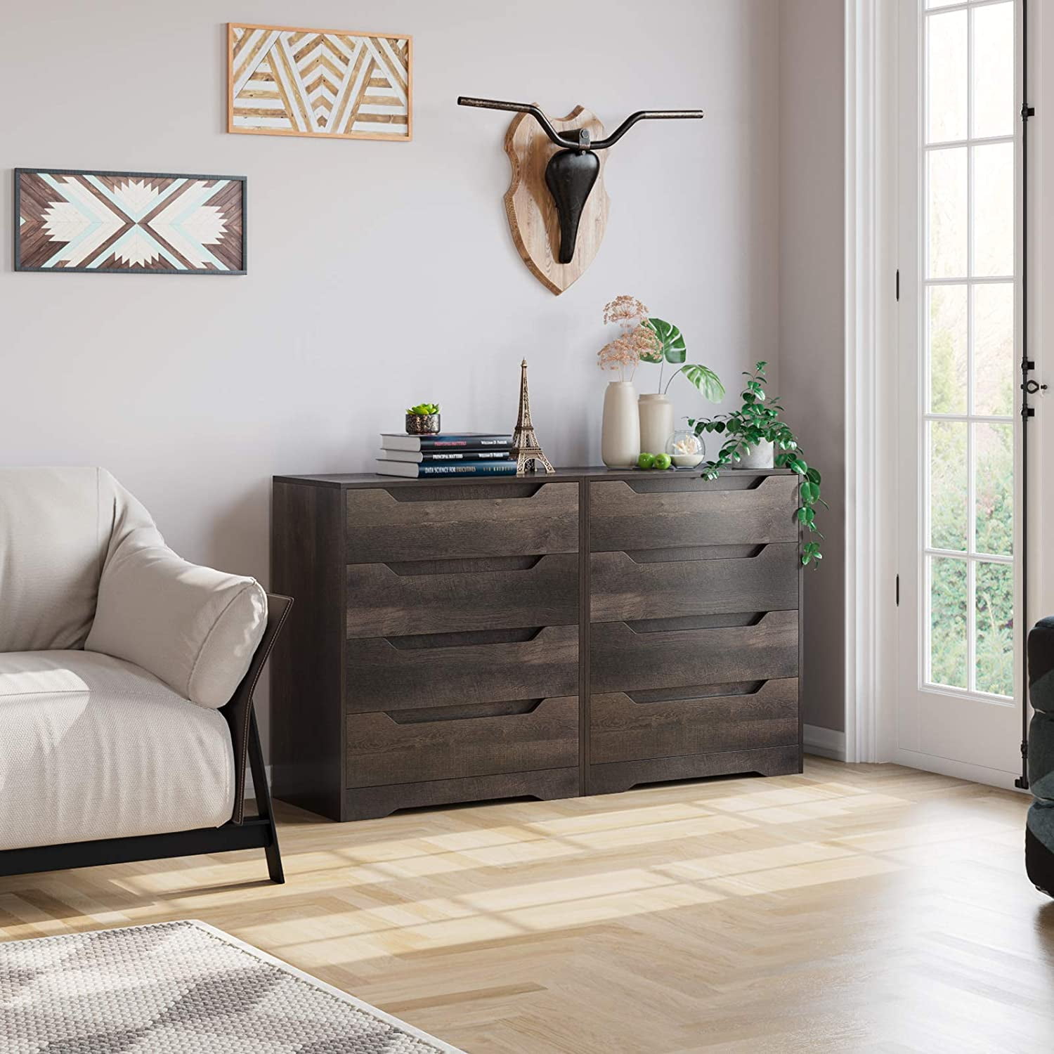 Homfa 4 Drawer Dresser for Bedroom Wooden Handless Chest of Drawers Modern Nightstand Storage Cabinet for Living Room Dark Brown