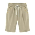 thumbnail image 4 of Hot Sale!! Women's Bermuda Linen Shorts Knee Length Long Comfy Drawstring Walking Shorts for Women with Deep Pockets Ladies Casual Thin Outer Wear Elastic Belt In Trousers Large Size Loose Pants, 4 of 5