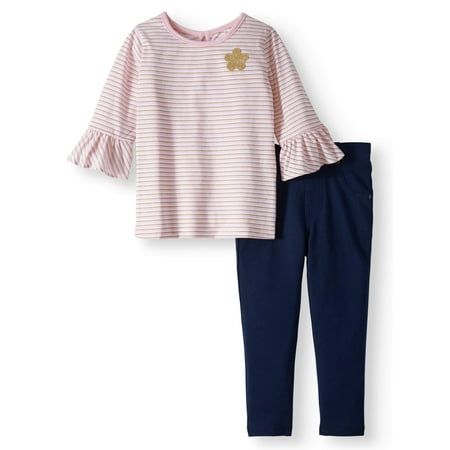 Bell Sleeve Shirt & Jeggings, 2pc Outfit Set (Toddler Girls)