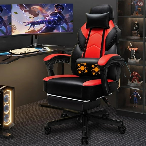 Gaming Chair with Footrest Video Game Chair Massage Lumbar Support Recliner