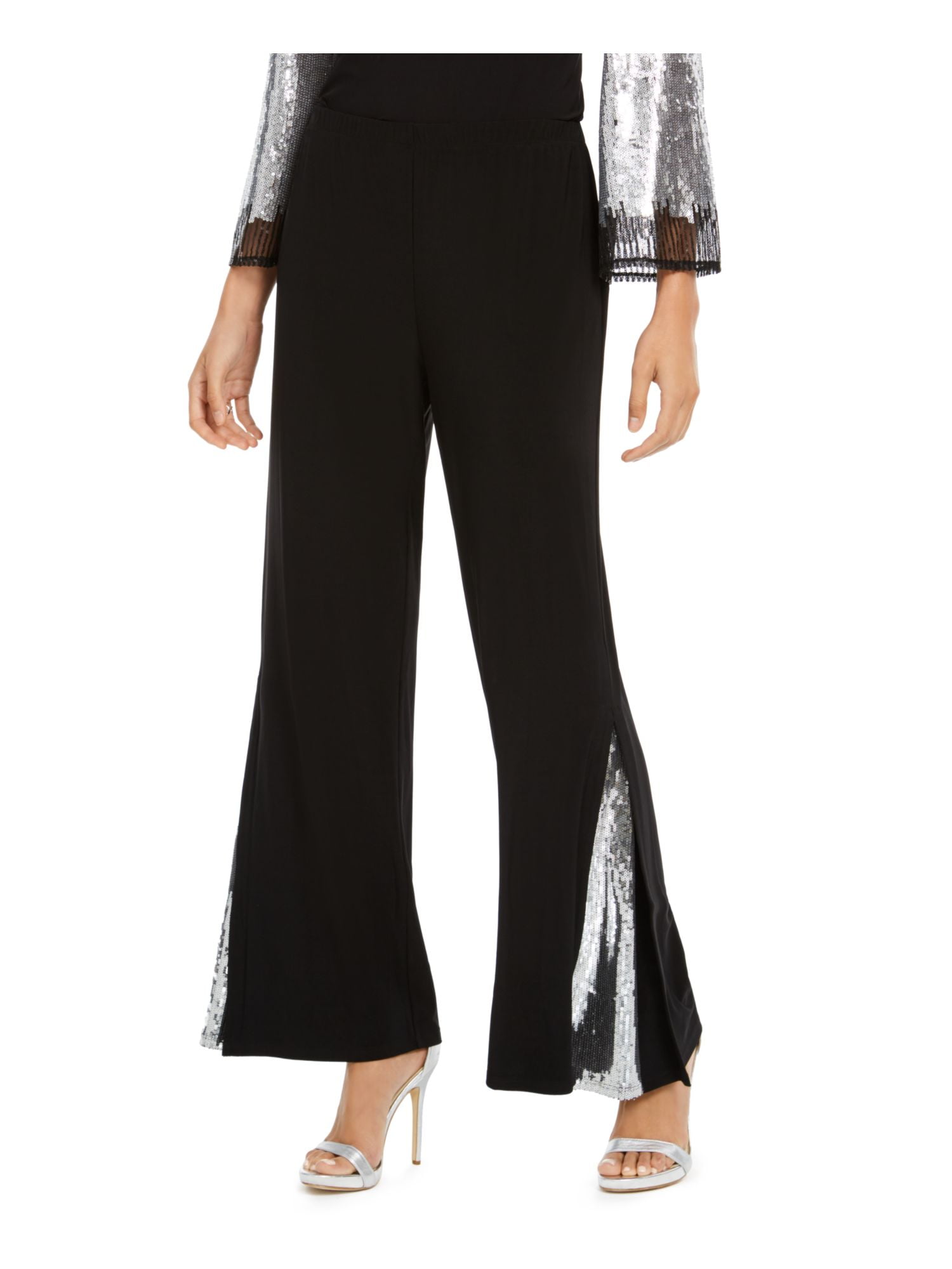 MSK Womens Black Sequin Inset Wide Leg Party Pants Petites Size PXL