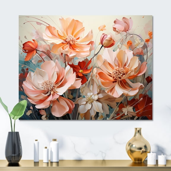 Designart "Coral Petal Euphony I" Abstract Botanicals Metal Wall Decor