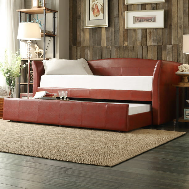 Weston Home Emily Twin Faux Leather, Faux Leather Trundle Daybed