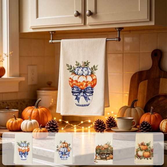 Fllostpr Kitchen Vintage Pumpkin Dish Towel, 15.8x23.6" Soft Absorbent Fast Drying Thanksgiving Decor for Kitchen Dining Counter Sink Washing