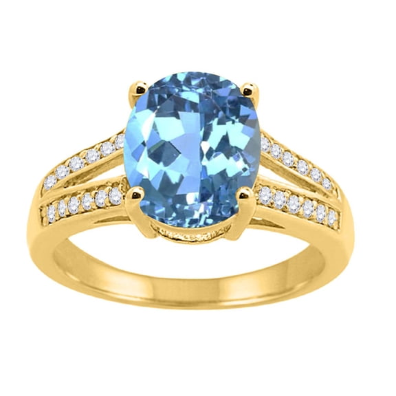Mauli Jewels Rings for Women 2.52 Carat Oval Blue Topaz and Diamond Ring 4-Prong 10K Yellow Gold