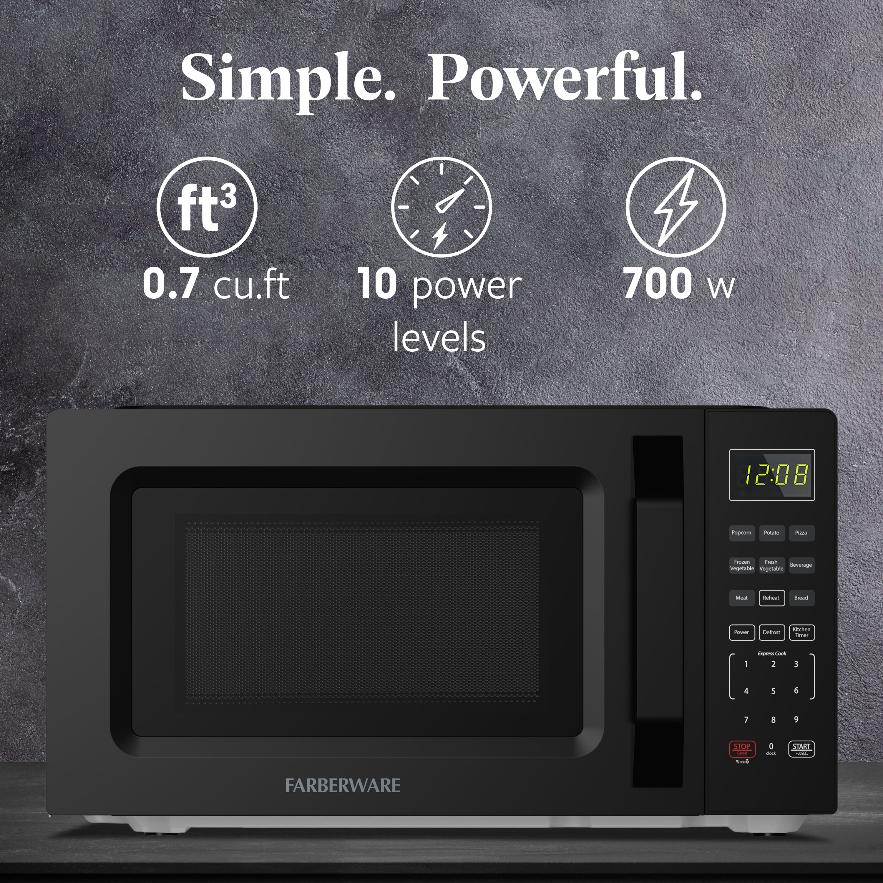 Farberware 1.1 cu ft Microwave Oven,1000W Countertop Microwave Oven with Auto Cook Menu, Black