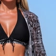 thumbnail image 5 of Women's Three Piece Bikini Set Sexy Multi Color Printed Mesh Cover Up Swimsuit for Beach Party,Black,L, 5 of 9