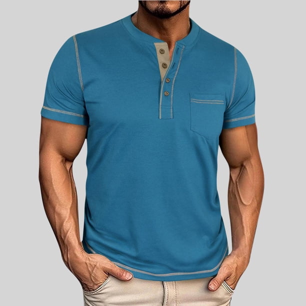 Tops para hombre, blusas y camisas de manga corta con cuello redondo para hombre, blusas casuales de moda para hombre, blusas de manga corta con cuello redondo de color liso, blusa de poliéster para h