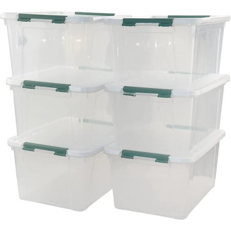 20 Quart Clear Plastic Bin with Lid, Latching Storage Box, 6 Packs