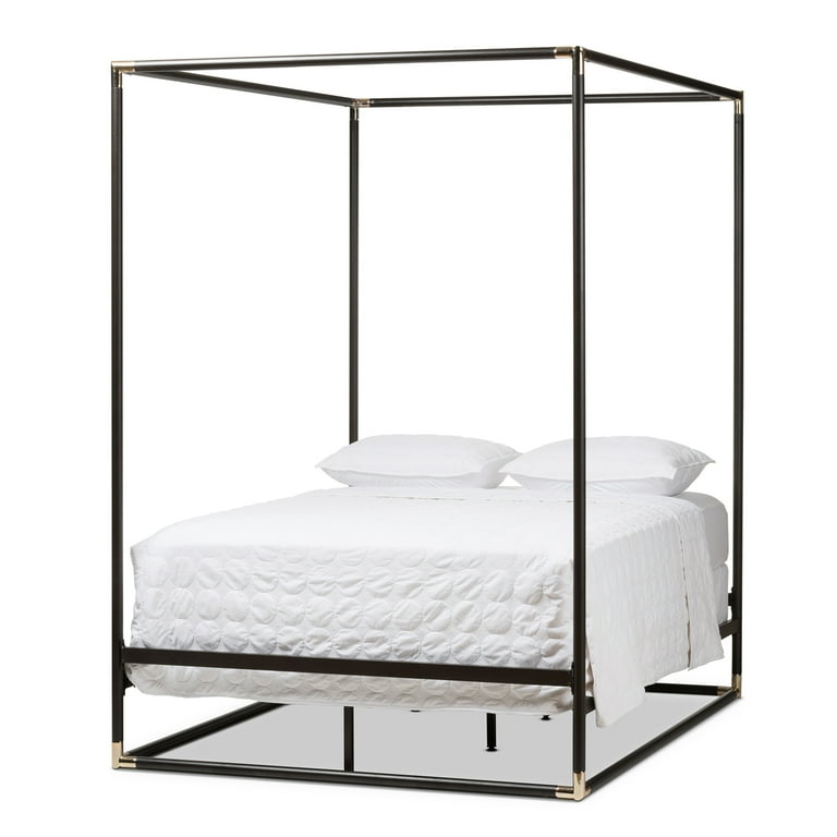Baxton Studio Eva Vintage Industrial Black Finished Metal Canopy Queen Bed Baxton Studio Eva Vintage Industrial Black Finished Metal Canopy Queen Bed