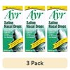 (3 pack) Ayr Saline Nasal Drops, Cold/Flu, Allergy, Dry Nasal Passages Relief, Moisturizes & Soothes Dry Stuffy Noses, 1.69 fl oz