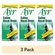 (3 pack) Ayr Saline Nasal Drops, Cold/Flu, Allergy, Dry Nasal Passages Relief, Moisturizes & Soothes Dry Stuffy Noses, 1.69 fl oz