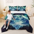 thumbnail image 2 of Castle Fairy Teens Wildlife Aurora Polar Bear Queen Comforter Set 3 Pieces,Snowy Pine Mountain Comforter Sets Queen,Teal White Blue,Navy Blue Reversible,1 Comforter and 2 Pillowcases, 2 of 6