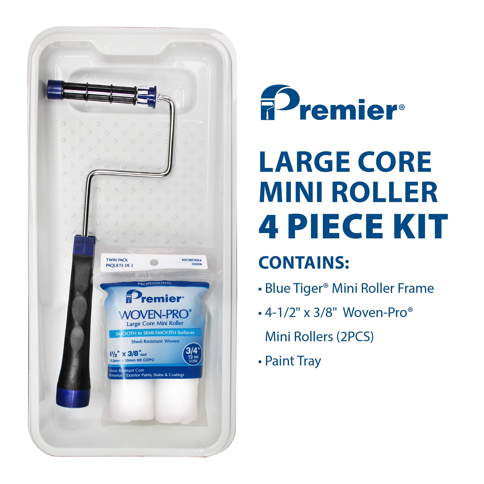 Premier Paint Jumbo Core Woven Mini Roller 4 Piece Tray Kit