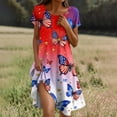 thumbnail image 4 of Maxi Dresses for Women 2026 Summer American Flag Print 4Th of July Dress Elegant Short Sleeve Flowy Beach Boho Dress, 4 of 5