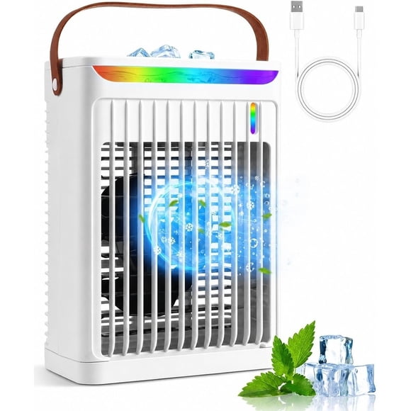 Enfriador de Aire con Enfriamiento Evaporativo, Mini Aire Acondicionado, Aire Acondicionado de 700 Ml con Temporizador de 2/4/6 Horas y Luz LED