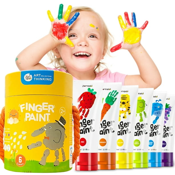 Jar Melo Safe Finger Paints for Baby Kids 3 4 5 6 7 8+Age, 2.1 fl.oz 6 Color Non Toxic Finger
