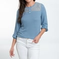 thumbnail image 3 of Elsie & Zoey Selena XL Slate Blue 3/4 Sleeve Ribbed Jersey Henley Blouse for Women, 3 of 7