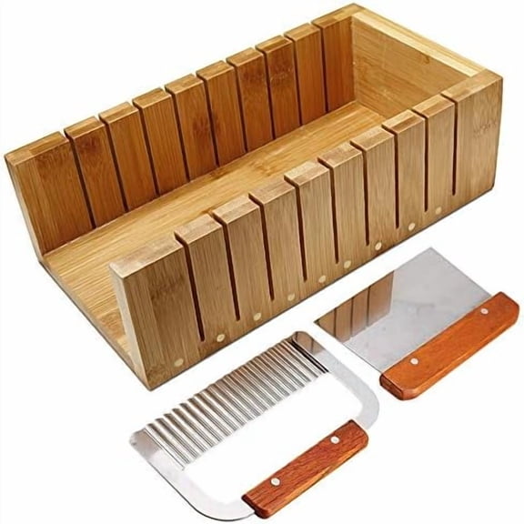 Soap Cutting Tool Set Wooden Loaf Cutter Mold   2 Pcs Straight Wavy Stainless Steel Cutter Slicer