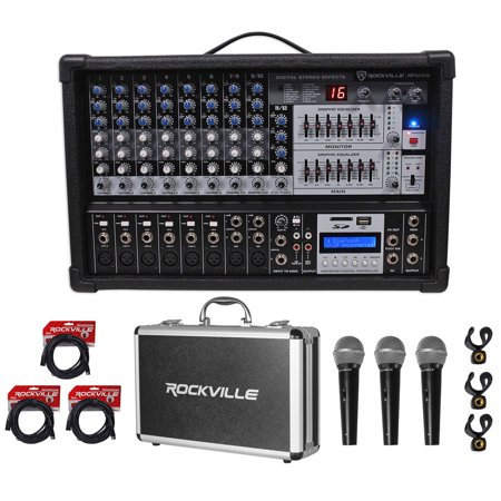Rockville RPM109 12 Channel 4800w Powered Mixer EQ/Effects/USB+Mics+Case+Cables