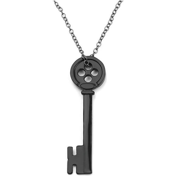 Coraline Button Key Pendant Chain Necklace - Black